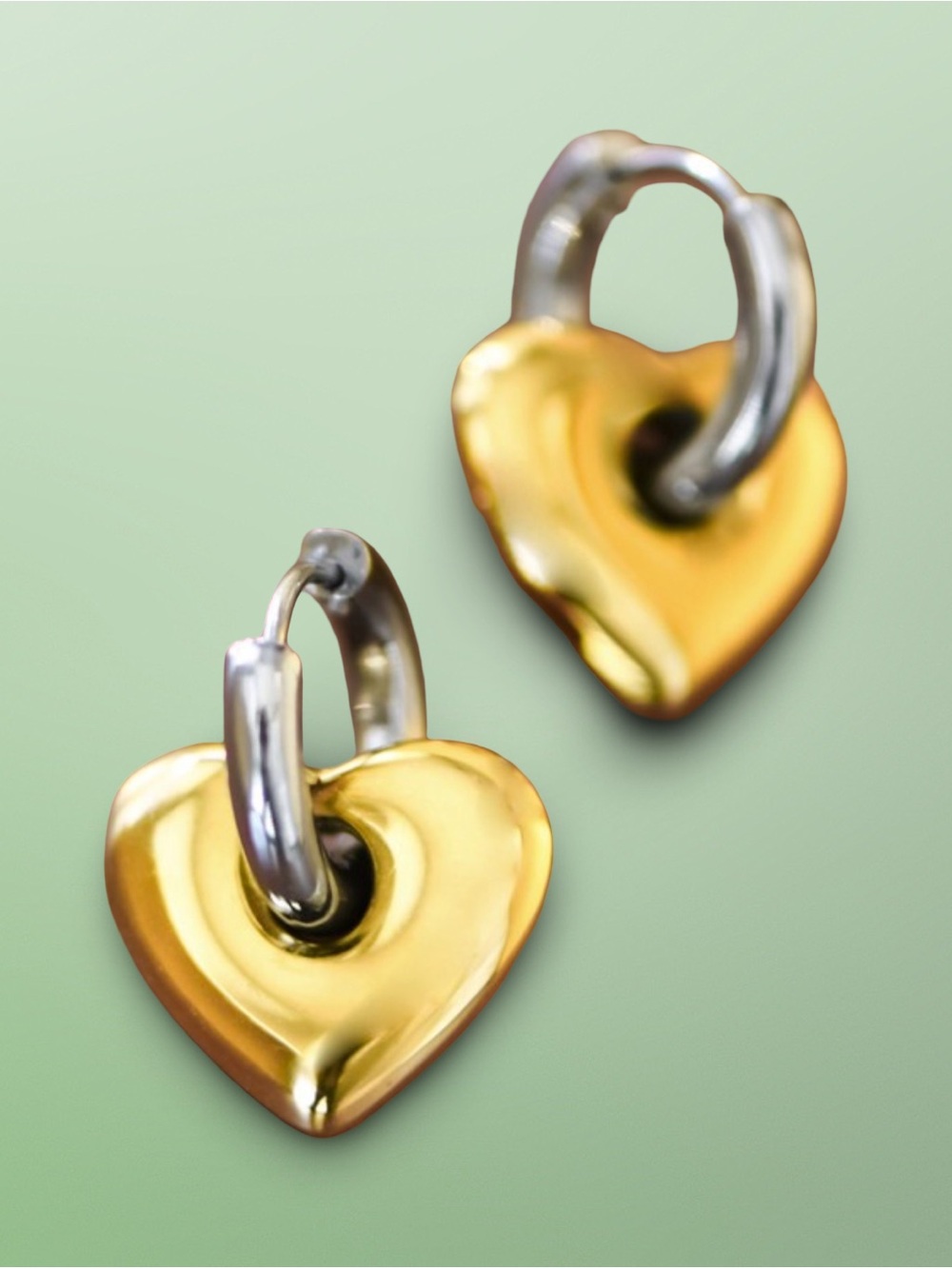 Two-Tone Gold Heart Hoop Earrings – Stainless Steel